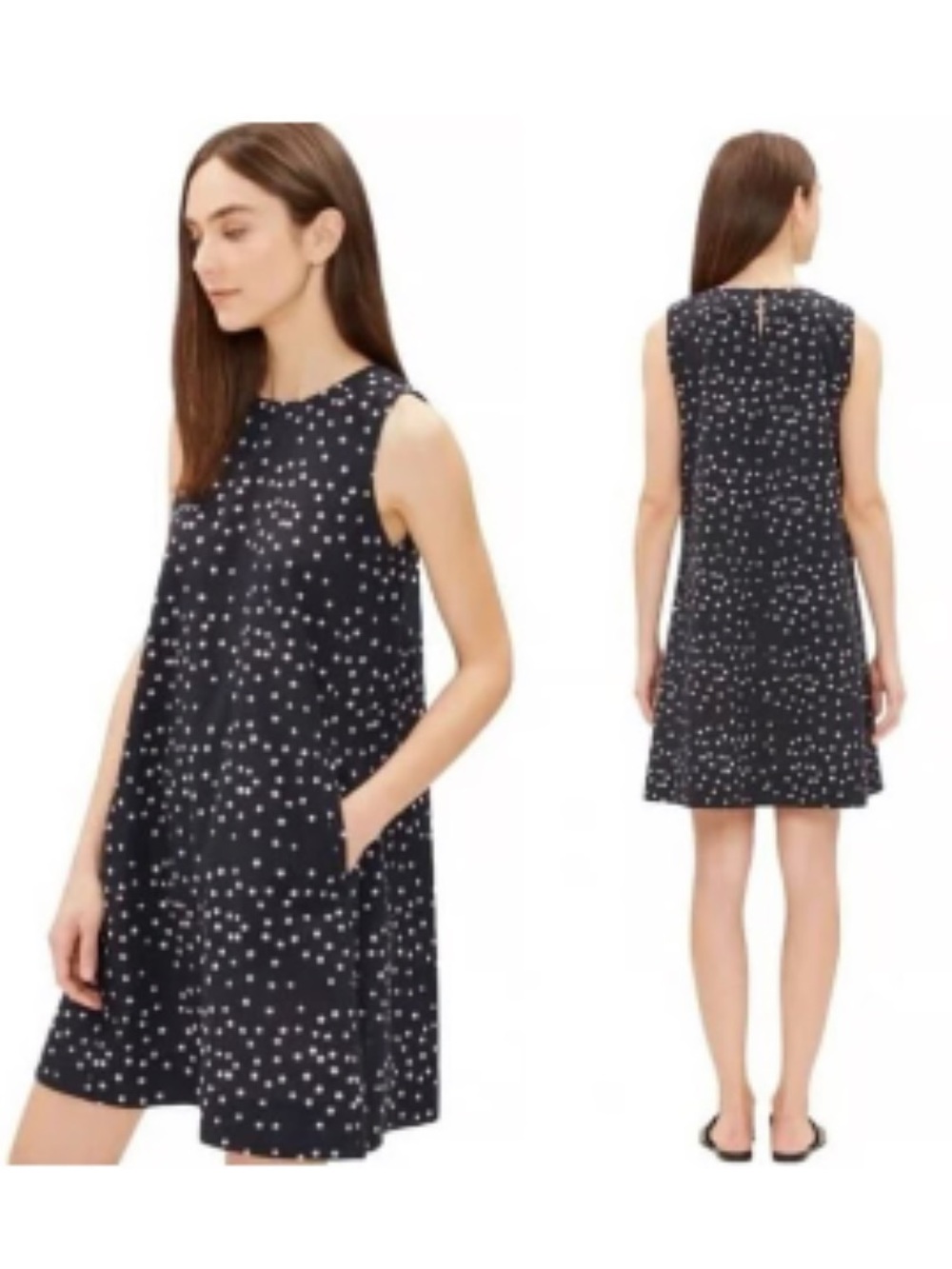 Eileen Fisher Black Polka Dot Print Shift Dress